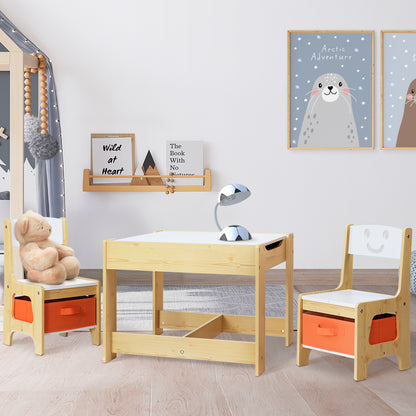 3Pcs Kids Table And Chairs Set Activity Chalkboard Toys Storage Box Desk