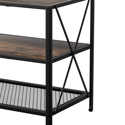 Entertainment Unit Tv Stand 3-Tier Display Shelves Vintage Rustic Walnut