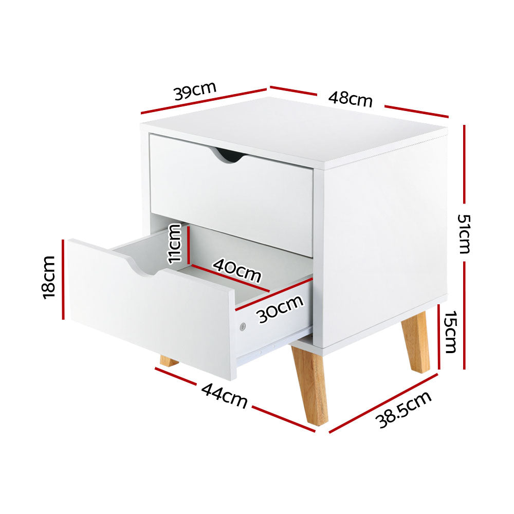 Bedside Table 2 Drawers - Anders White