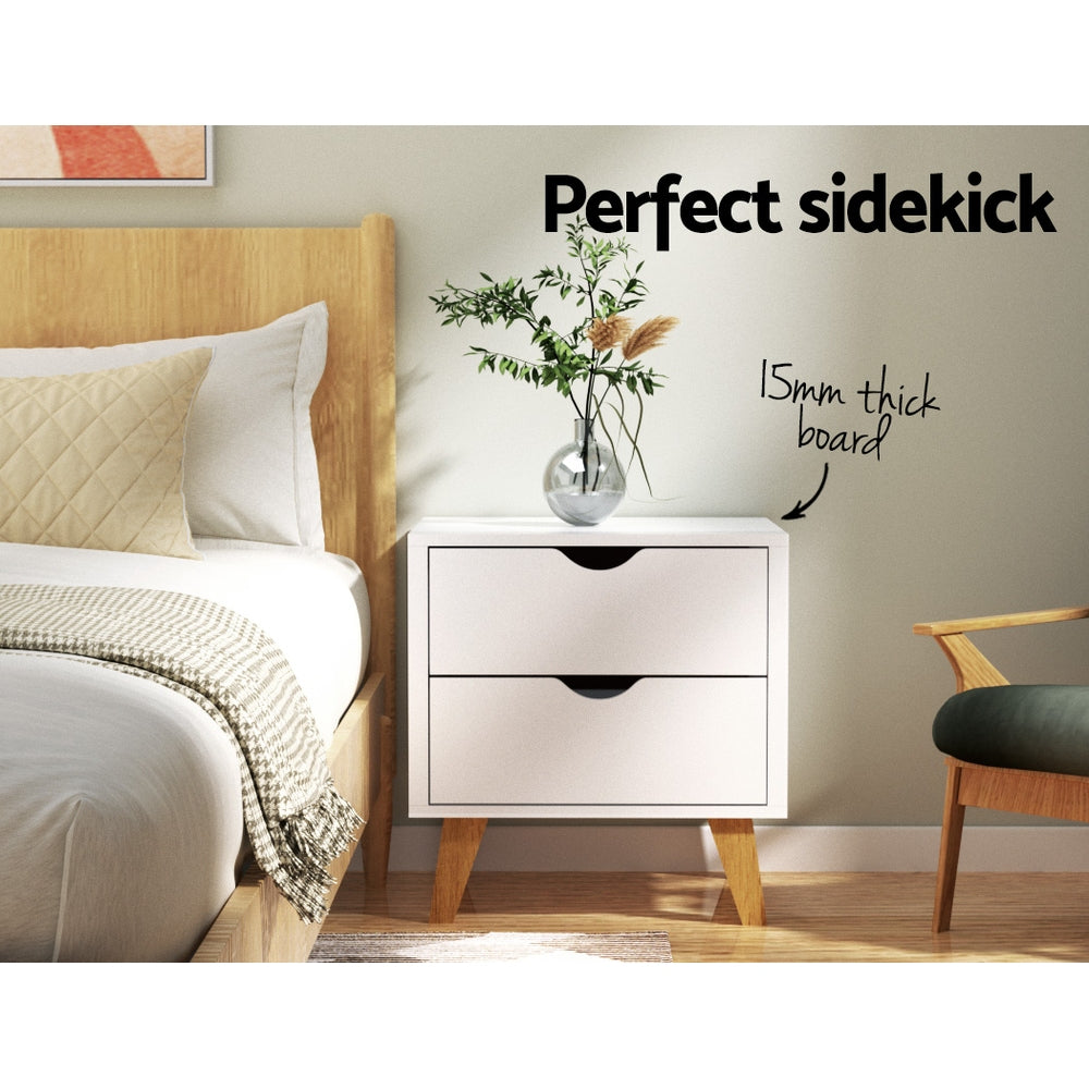Bedside Table 2 Drawers - Anders White