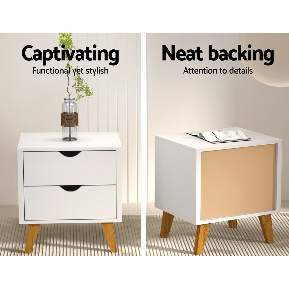 Bedside Table 2 Drawers - Anders White