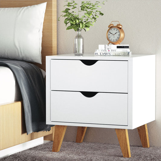 Bedside Table 2 Drawers - Anders White
