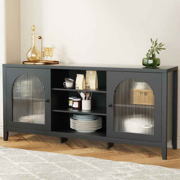  Buffet Sideboard Shelves Double Doors - Black