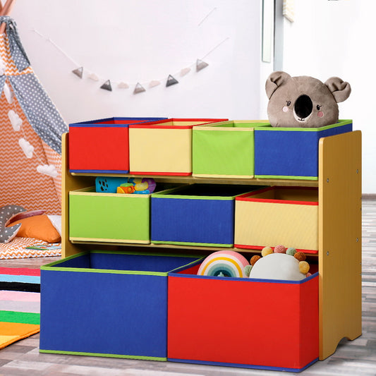 Kids Toy Box 9 Bins Storage Children Room Organiser Cabinet Display 3 Tier