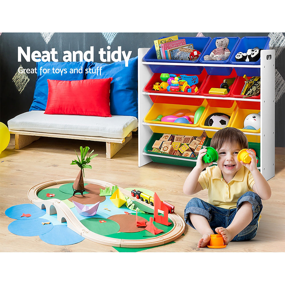 Kids Toy Box 12 Bins Bookshelf Organiser Children Storage Rack - 36×25×12cm