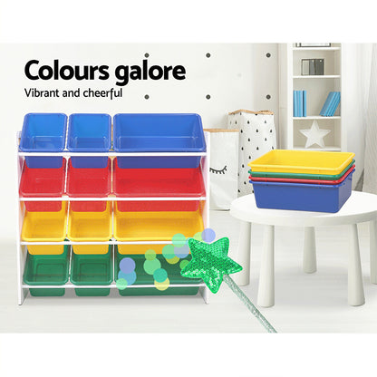 Kids Toy Box 12 Bins Bookshelf Organiser Children Storage Rack - 36×25×12cm