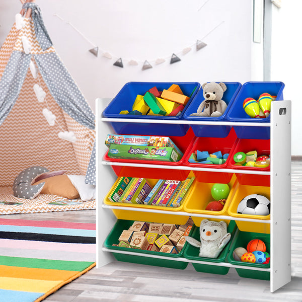  Kids Toy Box 12 Bins Bookshelf Organiser Children Storage Rack