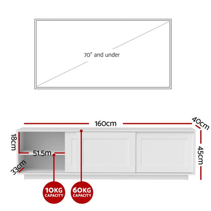  TV Unit Entertainment Unit Storage Cabinet 160cm White