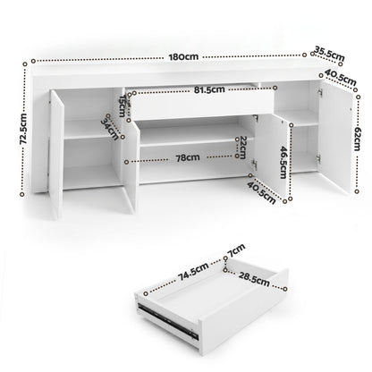 180cm Buffet Sideboard Cabinet White Storage | HomeAndLiving - 4