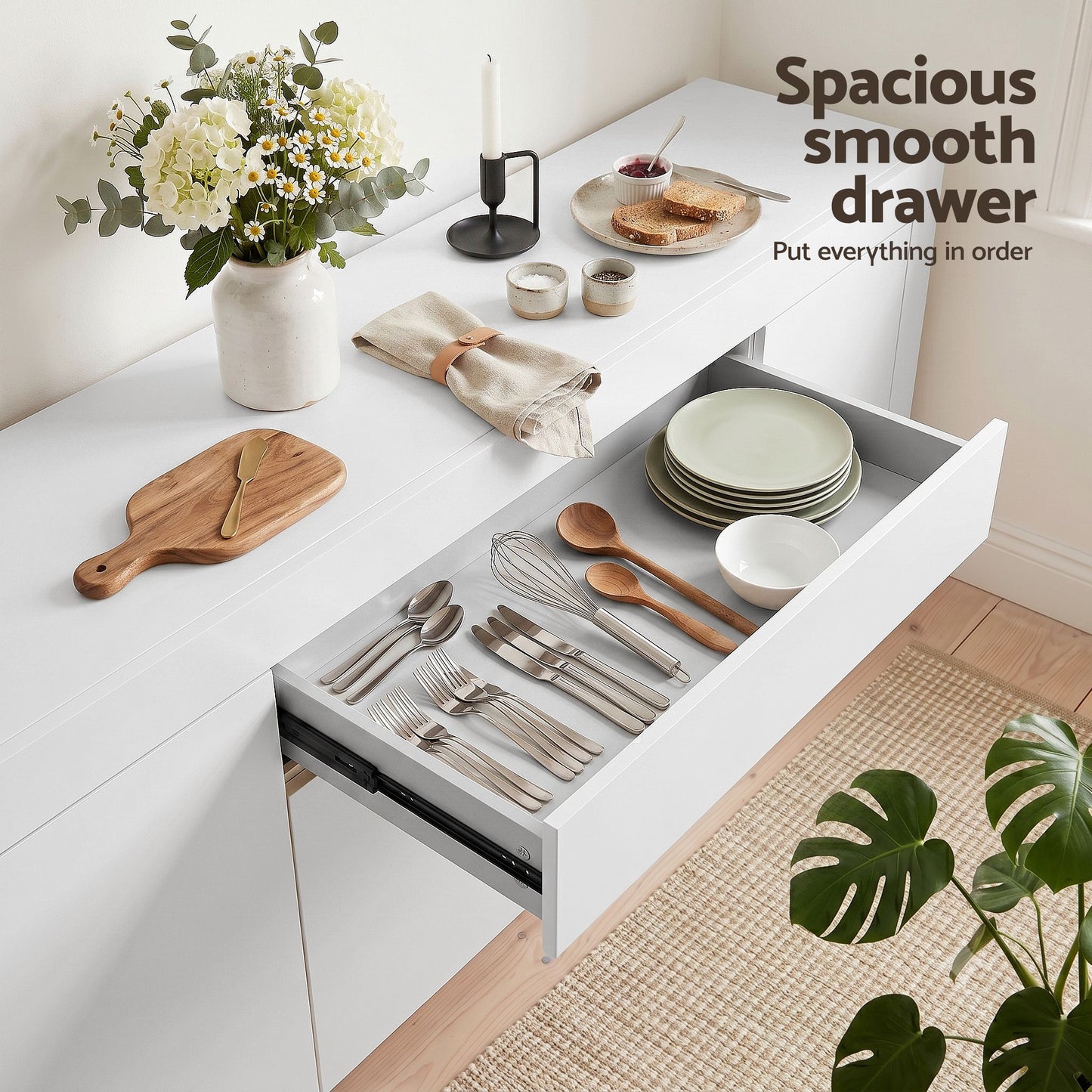 180cm Buffet Sideboard Cabinet White Storage | HomeAndLiving - 8