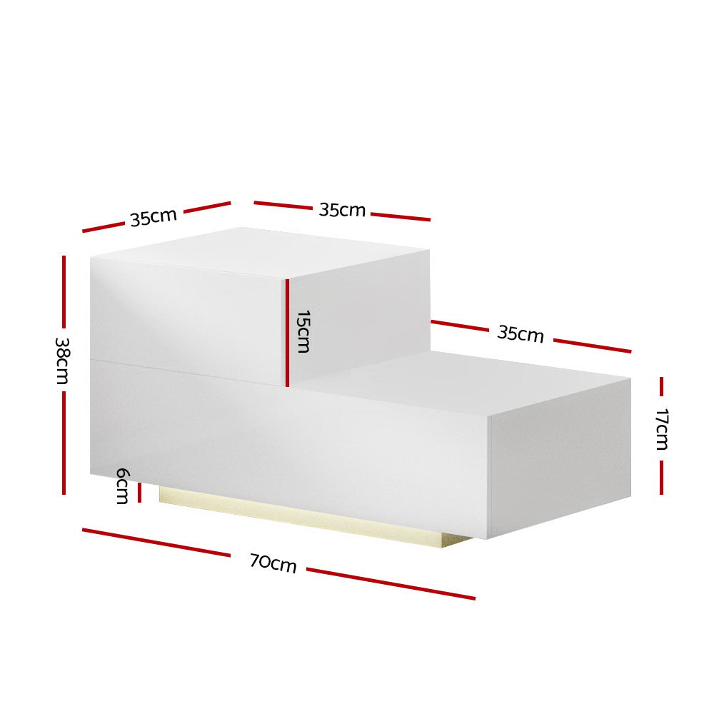 Bedside Tables Led 2 Drawers - Remi White
