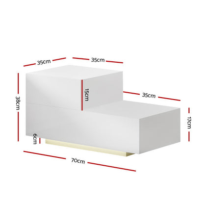 Bedside Tables Led 2 Drawers - Remi White