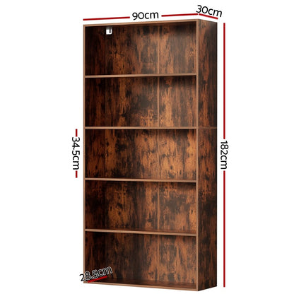 5 Tier Walnut Bookshelf 90x30x182cm