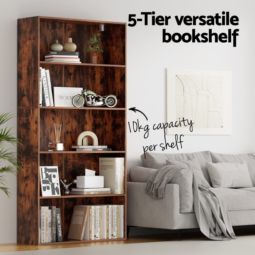 5 Tier Walnut Bookshelf 90x30x182cm