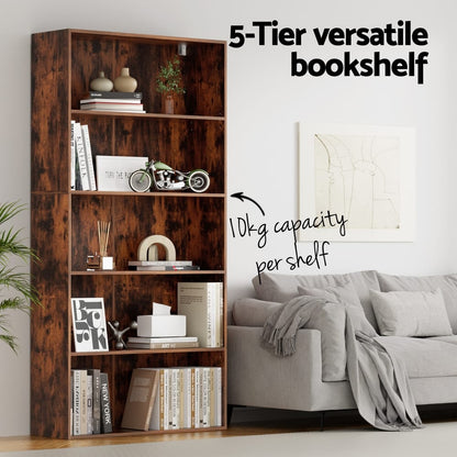 5 Tier Walnut Bookshelf 90x30x182cm