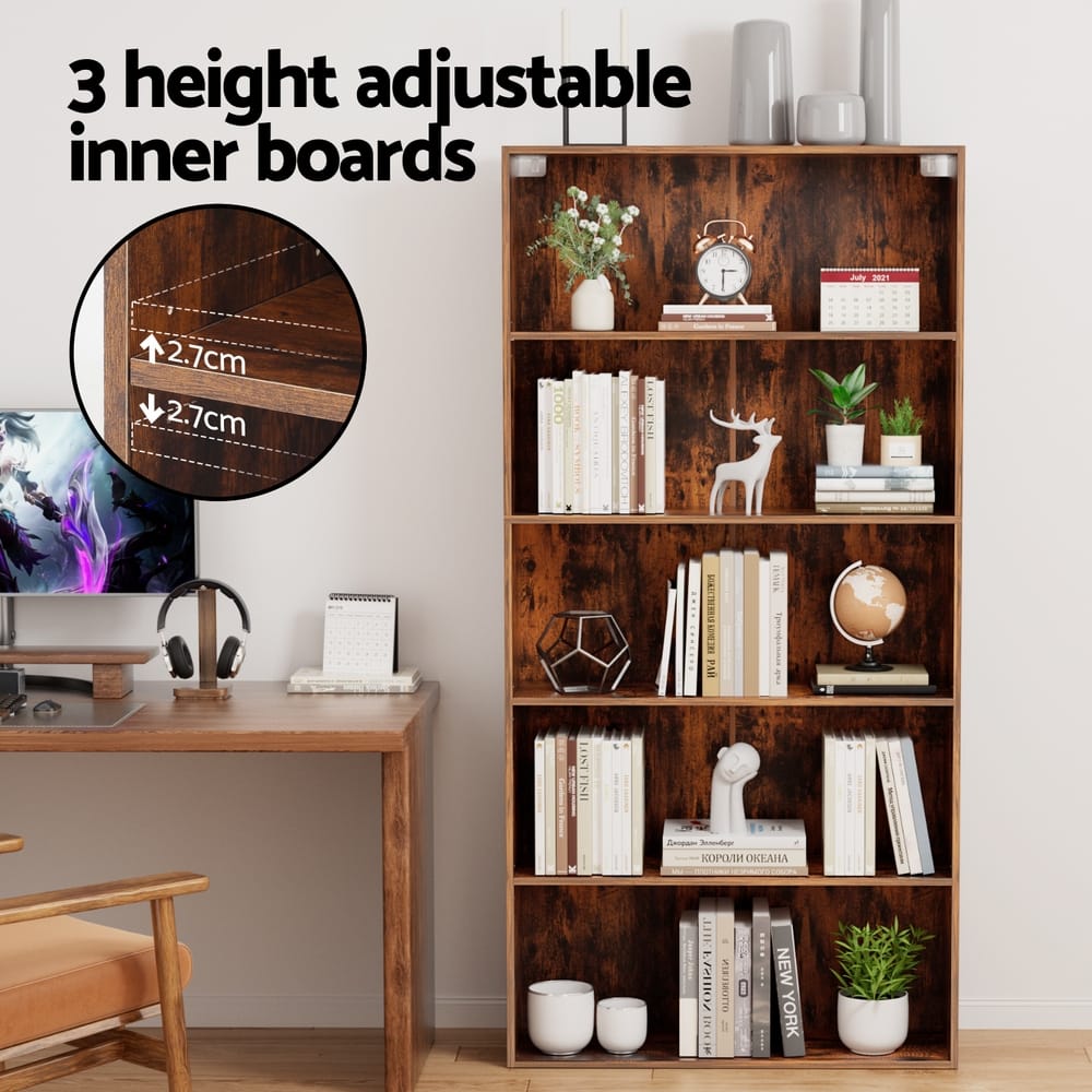 5 Tier Walnut Bookshelf 90x30x182cm