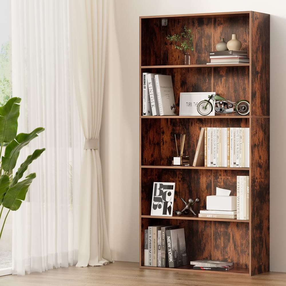 5 Tier Walnut Bookshelf 90x30x182cm