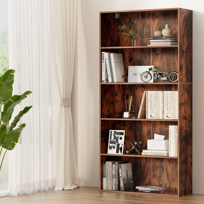 5 Tier Walnut Bookshelf 90x30x182cm