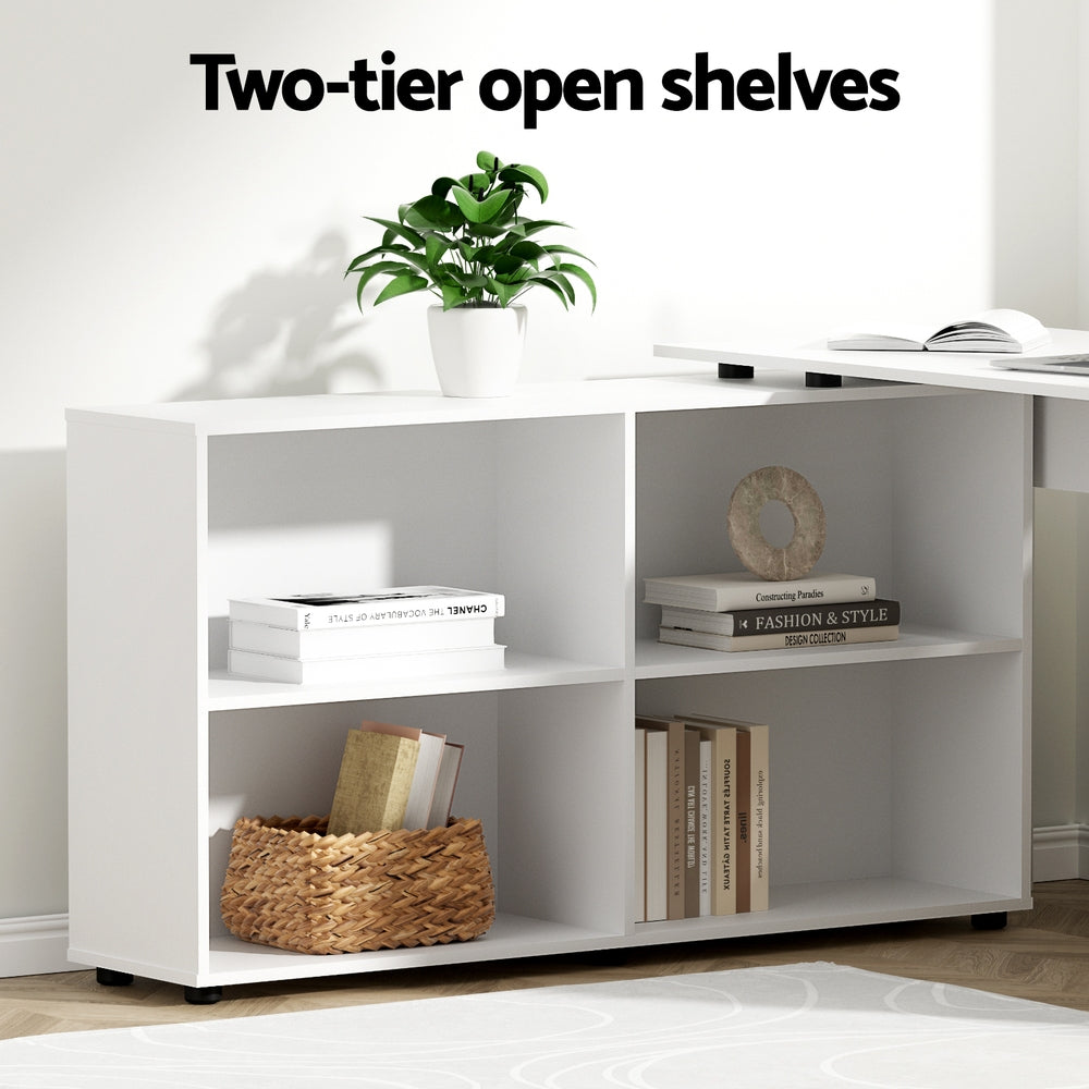 Computer Desk Bookshelf White 130Cm