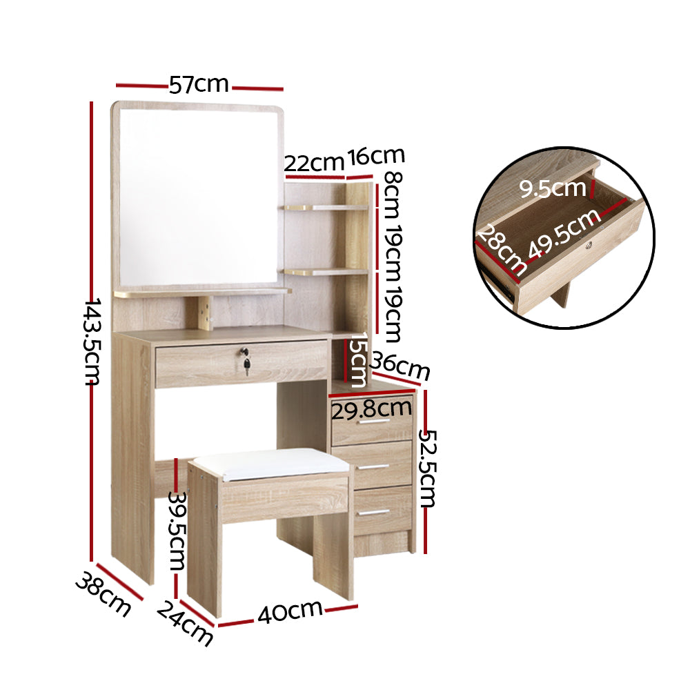 Dressing Table Stool Set 4 Drawers Oak