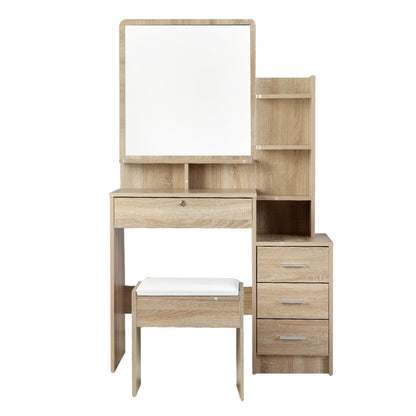 Dressing Table Stool Set 4 Drawers Oak