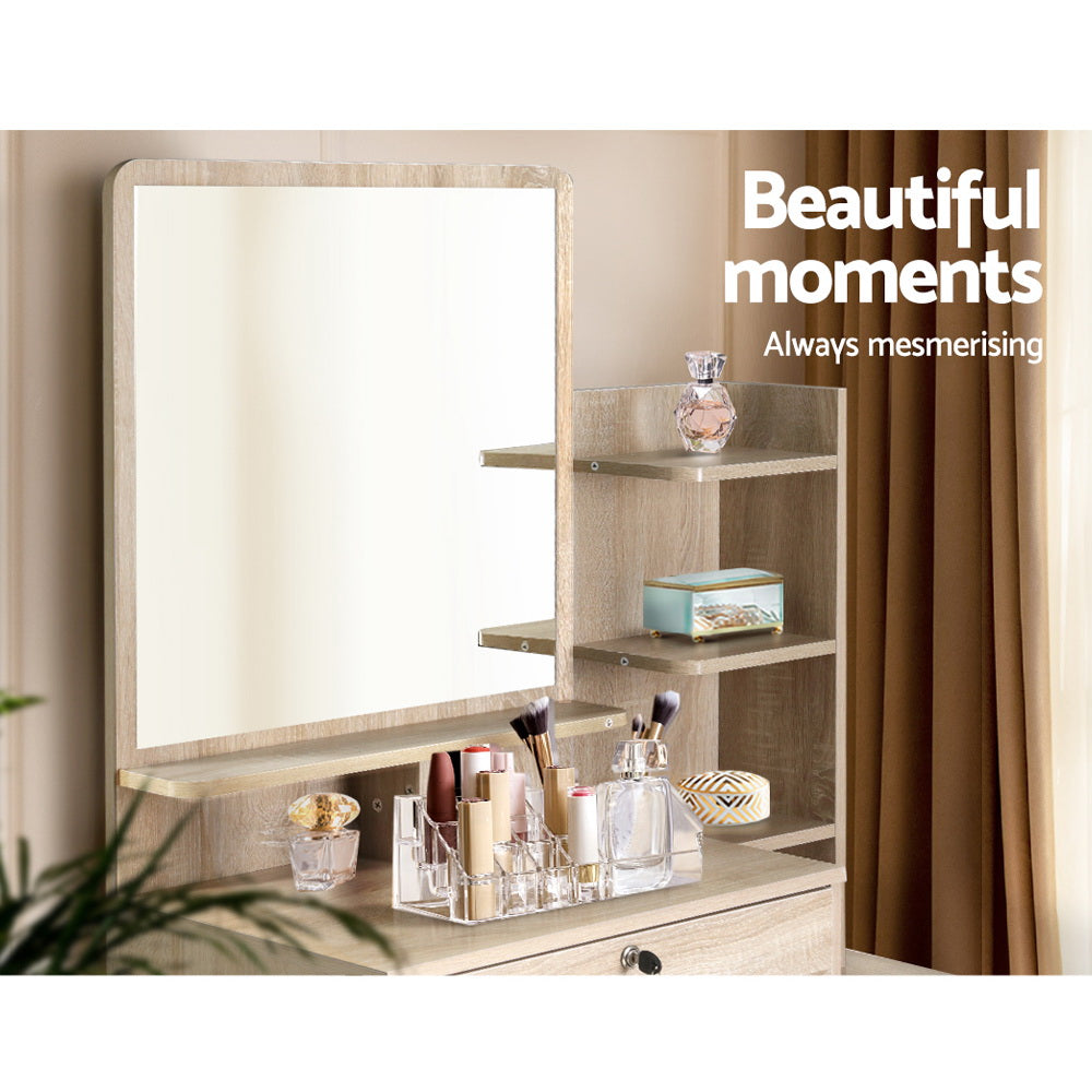 Dressing Table Stool Set 4 Drawers Oak