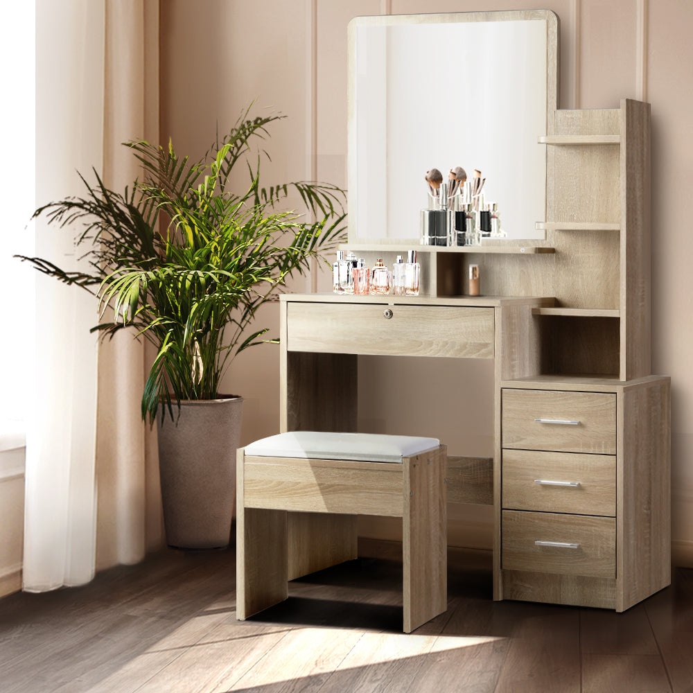 Dressing Table Stool Set 4 Drawers Oak