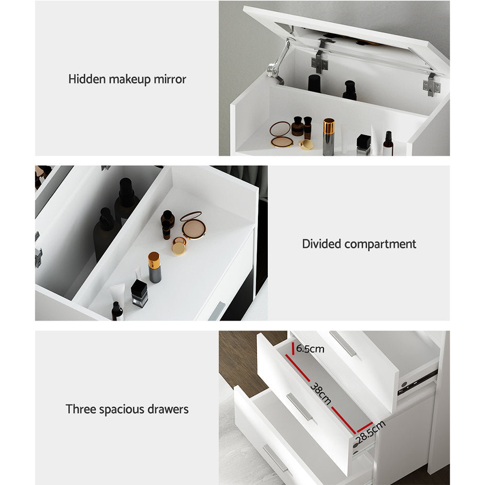 2-In-1 Dressing Table Stool Set Bedside Table White