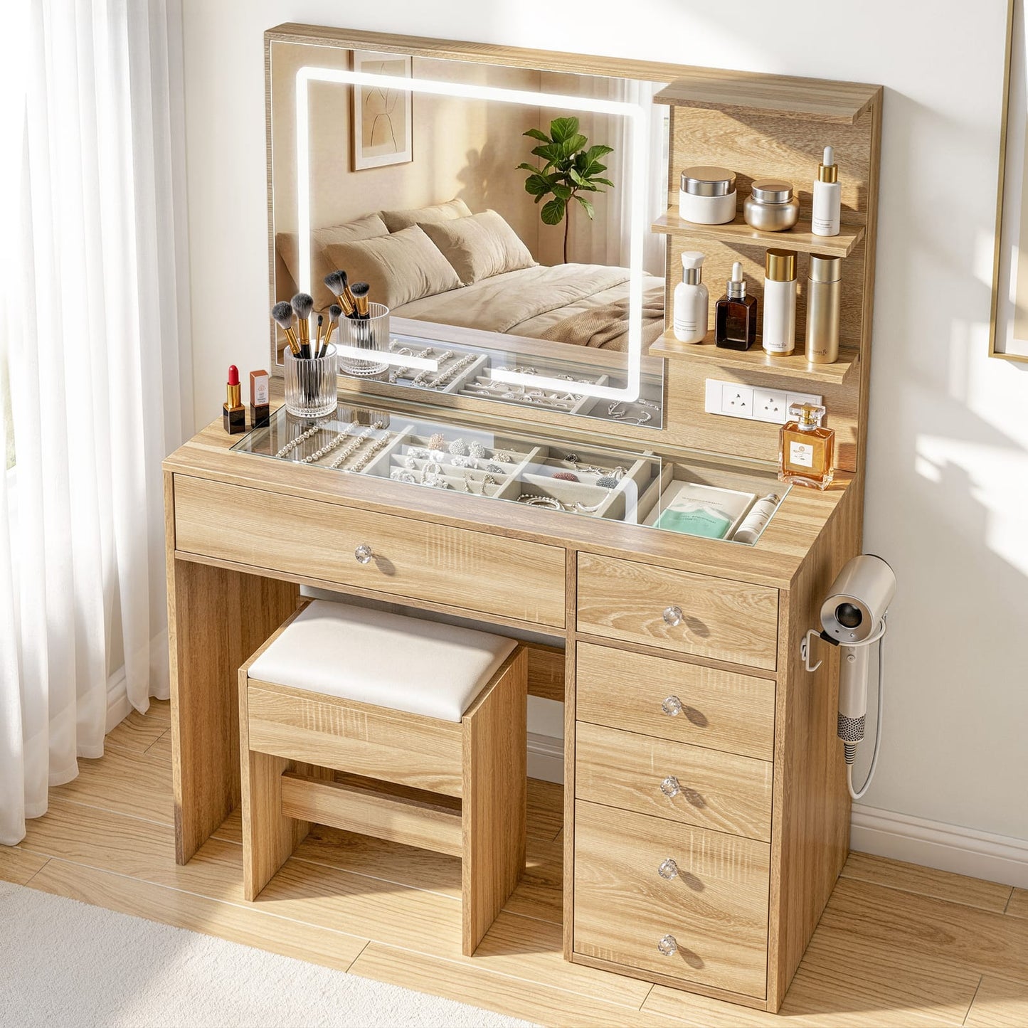 Vanity Desk Set With Stool 104x43x140cm