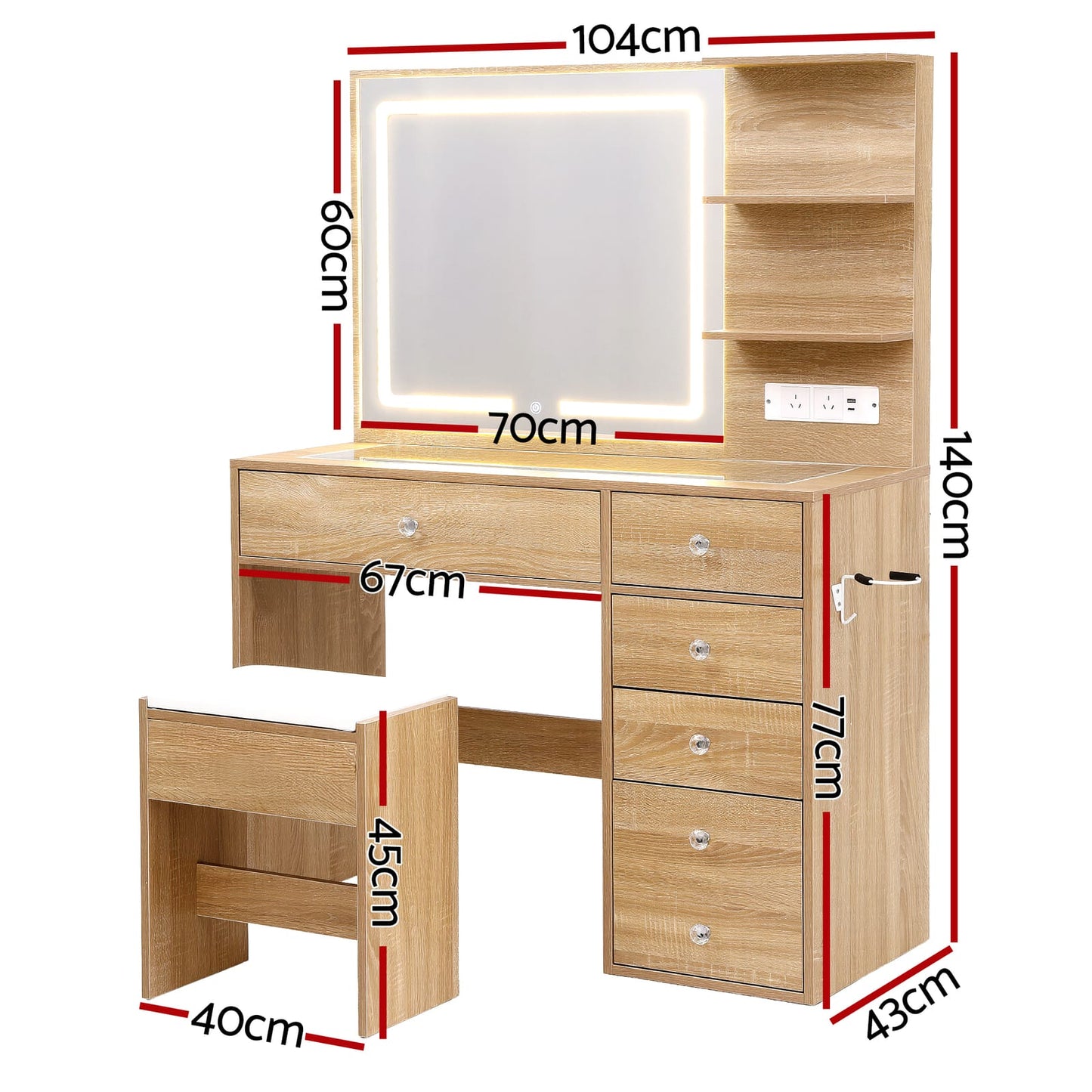 Vanity Desk Set With Stool 104x43x140cm