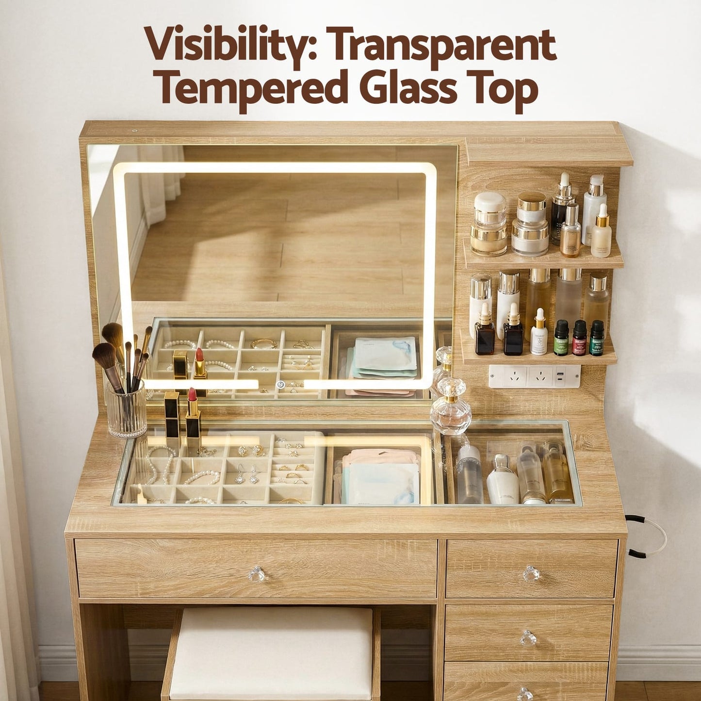 Vanity Desk Set With Stool 104x43x140cm
