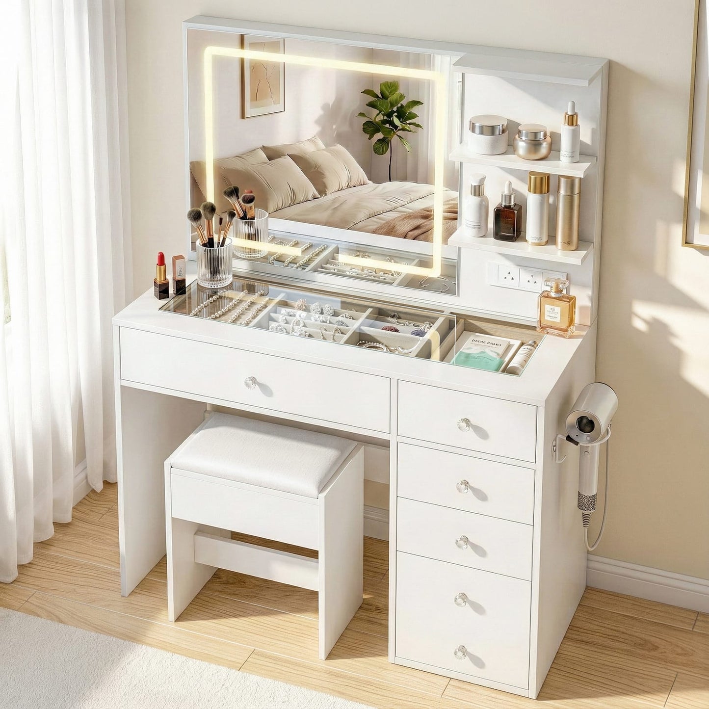 Dressing Table With LED Vanity 104x43x140cm