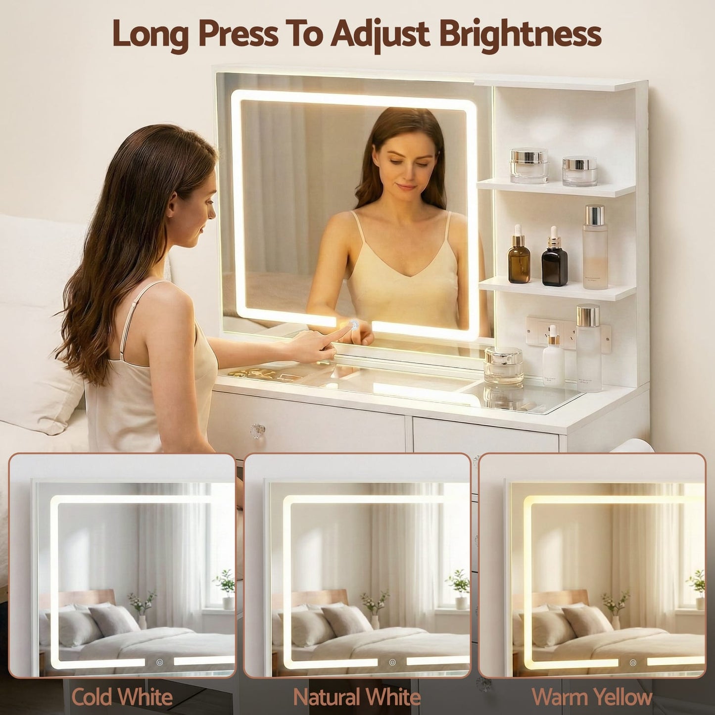 Dressing Table With LED Vanity 104x43x140cm