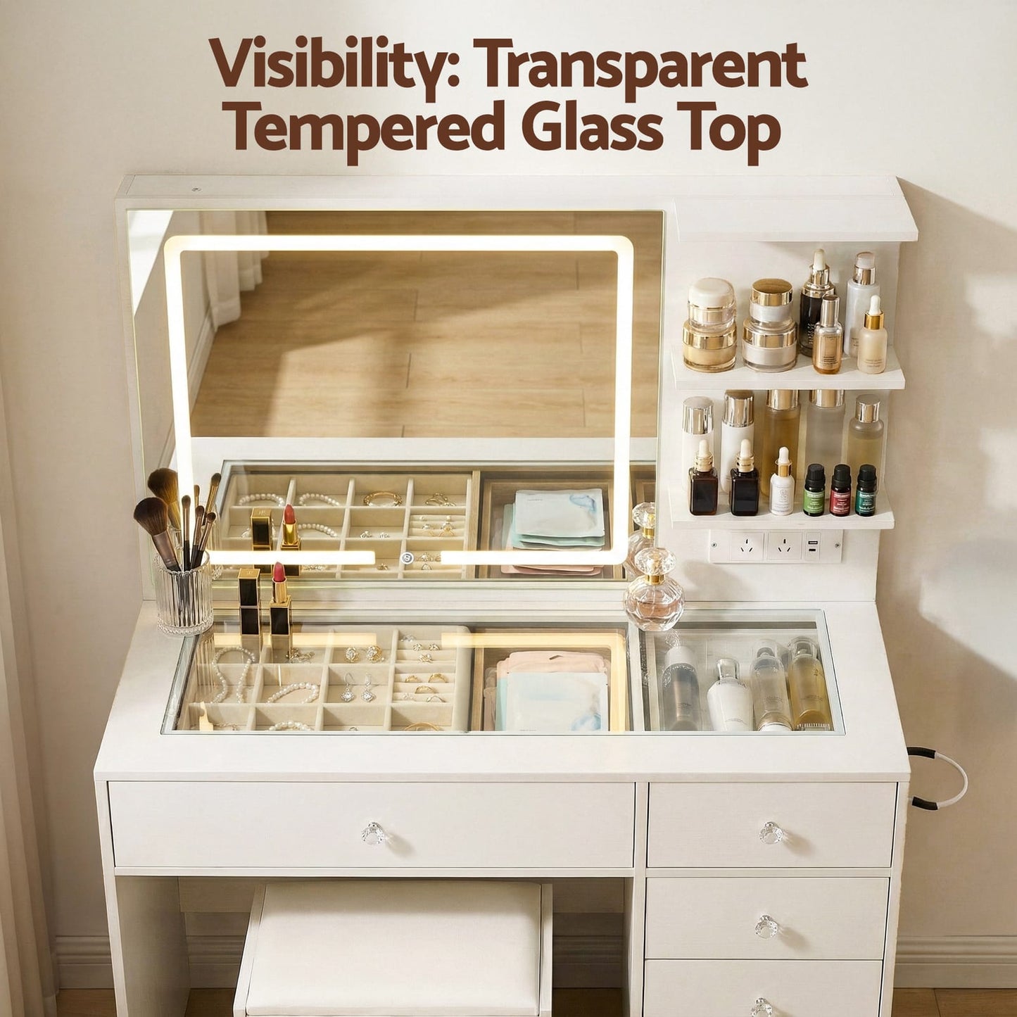 Dressing Table With LED Vanity 104x43x140cm