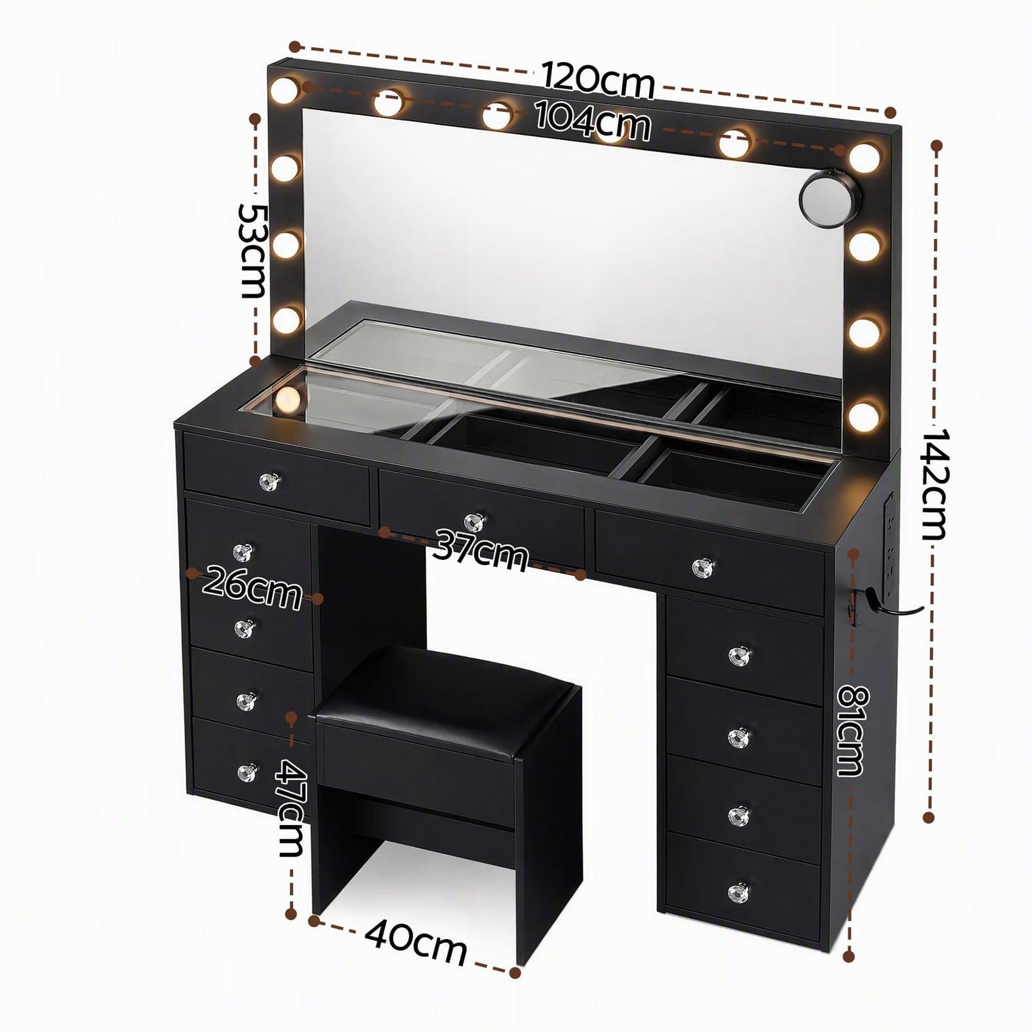 Dressing Table Charging Station 120x35x142cm