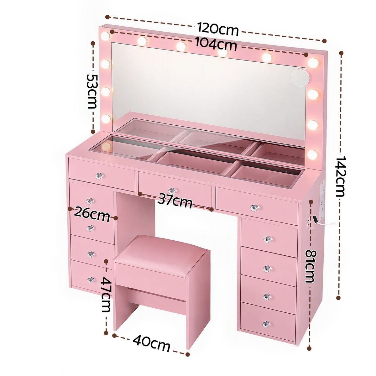 Pink Dressing Table Set 120x35x142cm