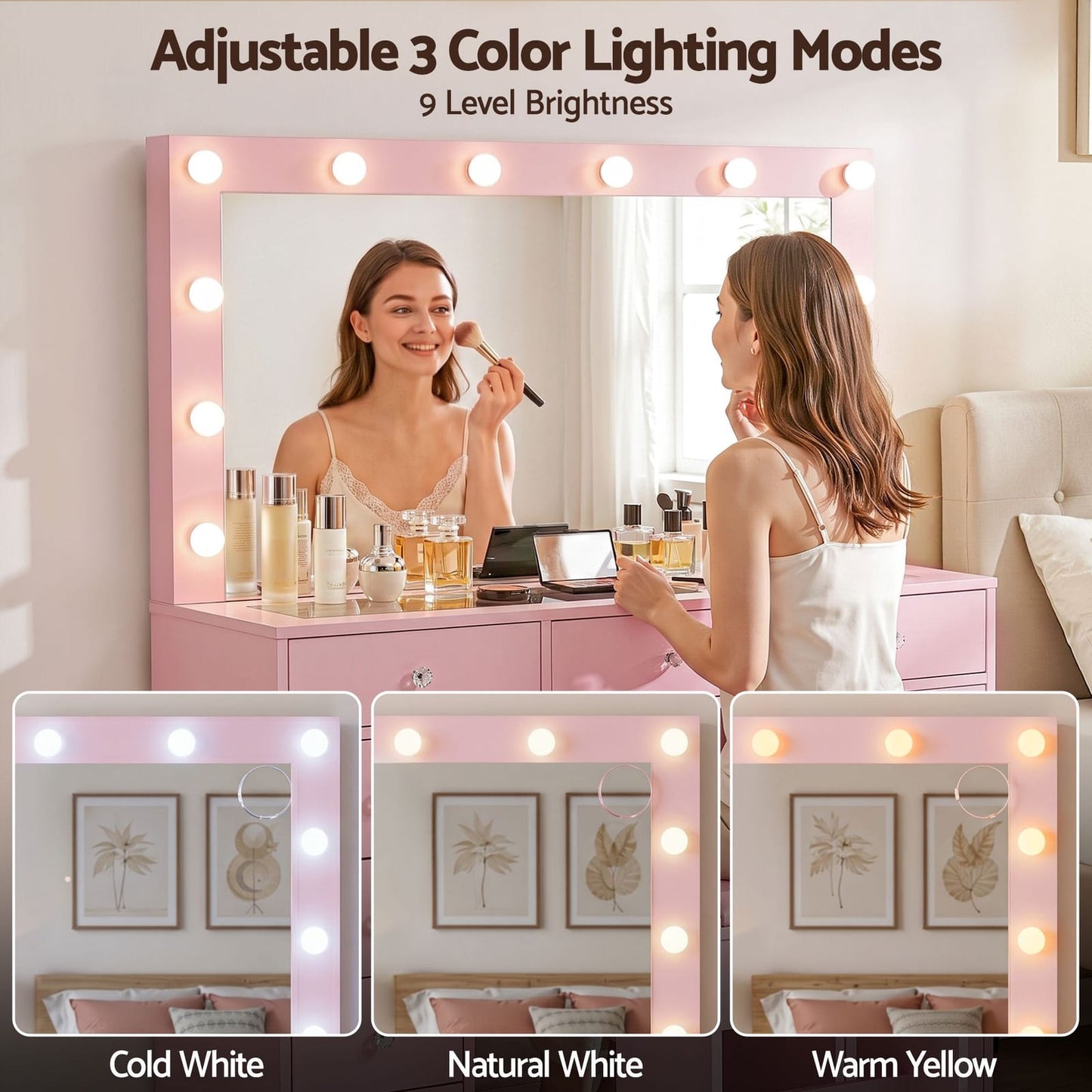 Pink Dressing Table Set 120x35x142cm