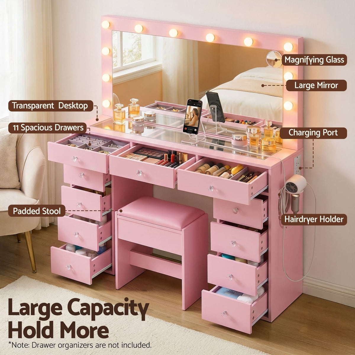 Pink Dressing Table Set 120x35x142cm