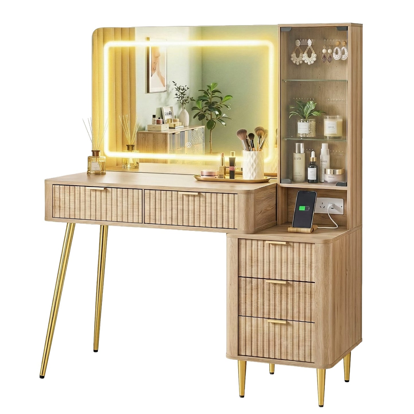 Dressing Table With Led Mirror 121x40x136cm