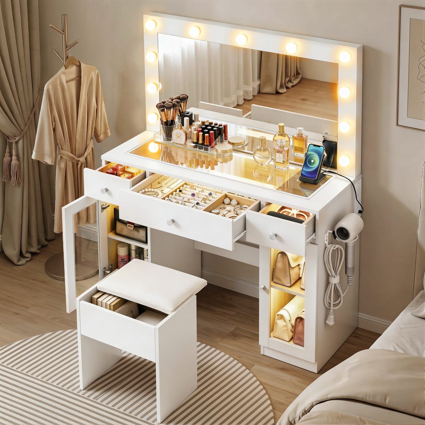 Dressing Table Vanity Desk Set 105x40x135cm