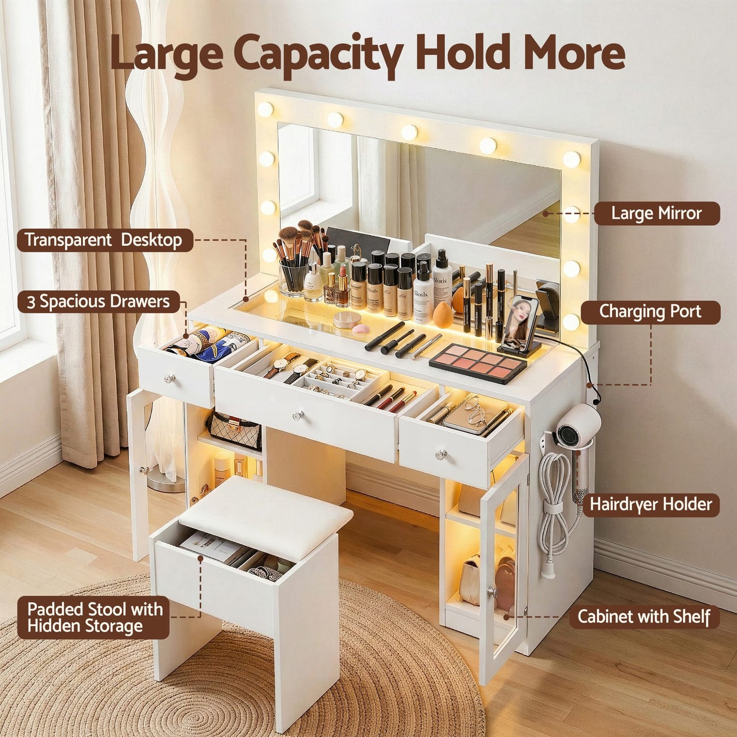 Dressing Table Vanity Desk Set 105x40x135cm