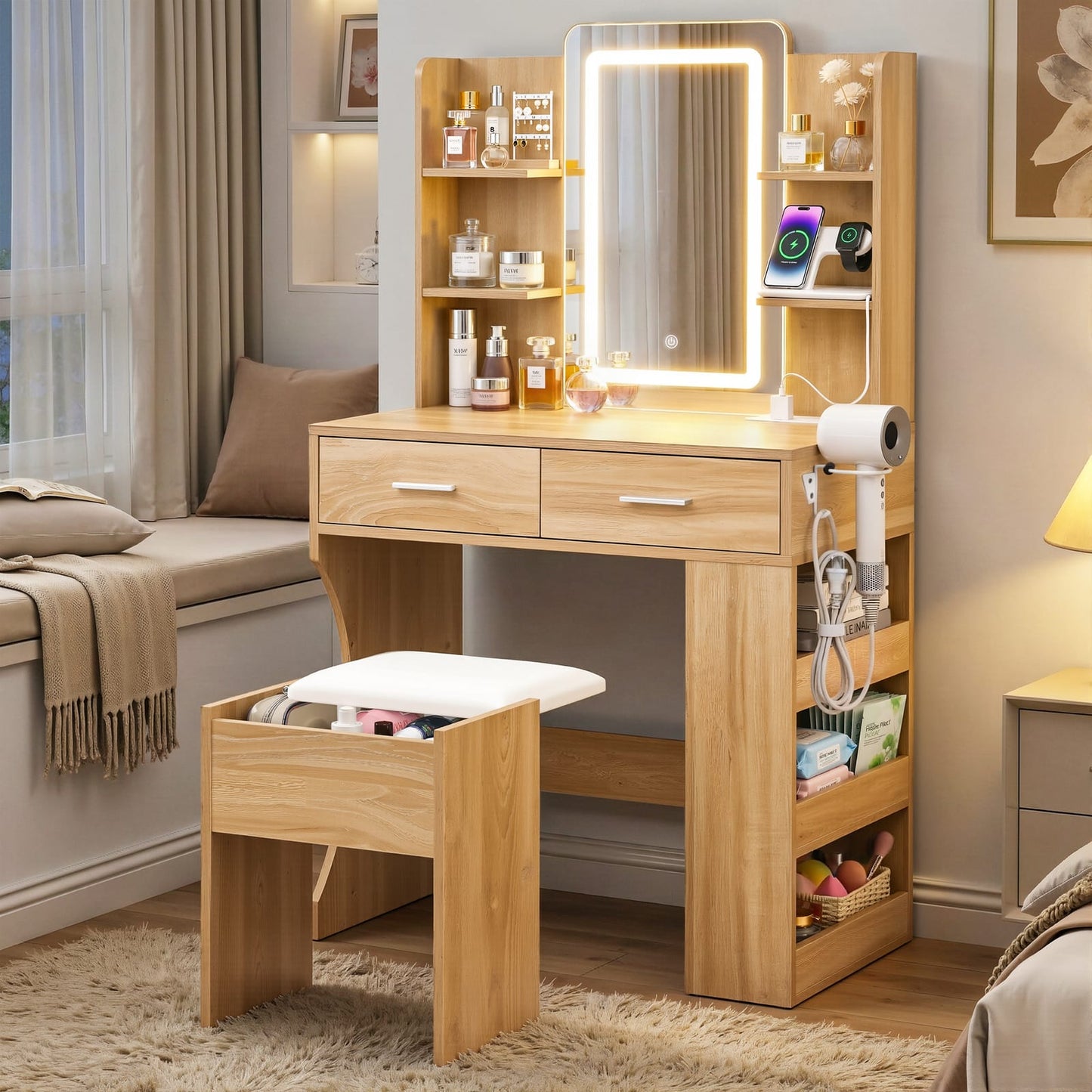 Dressing Table With Led Mirror 80x40x135cm