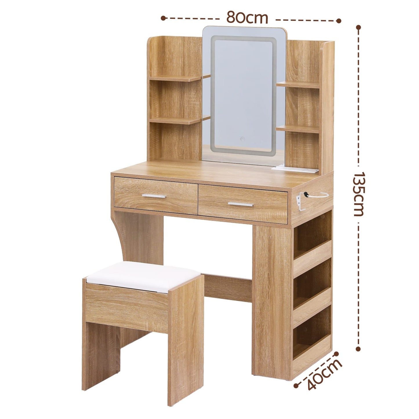 Dressing Table With Led Mirror 80x40x135cm