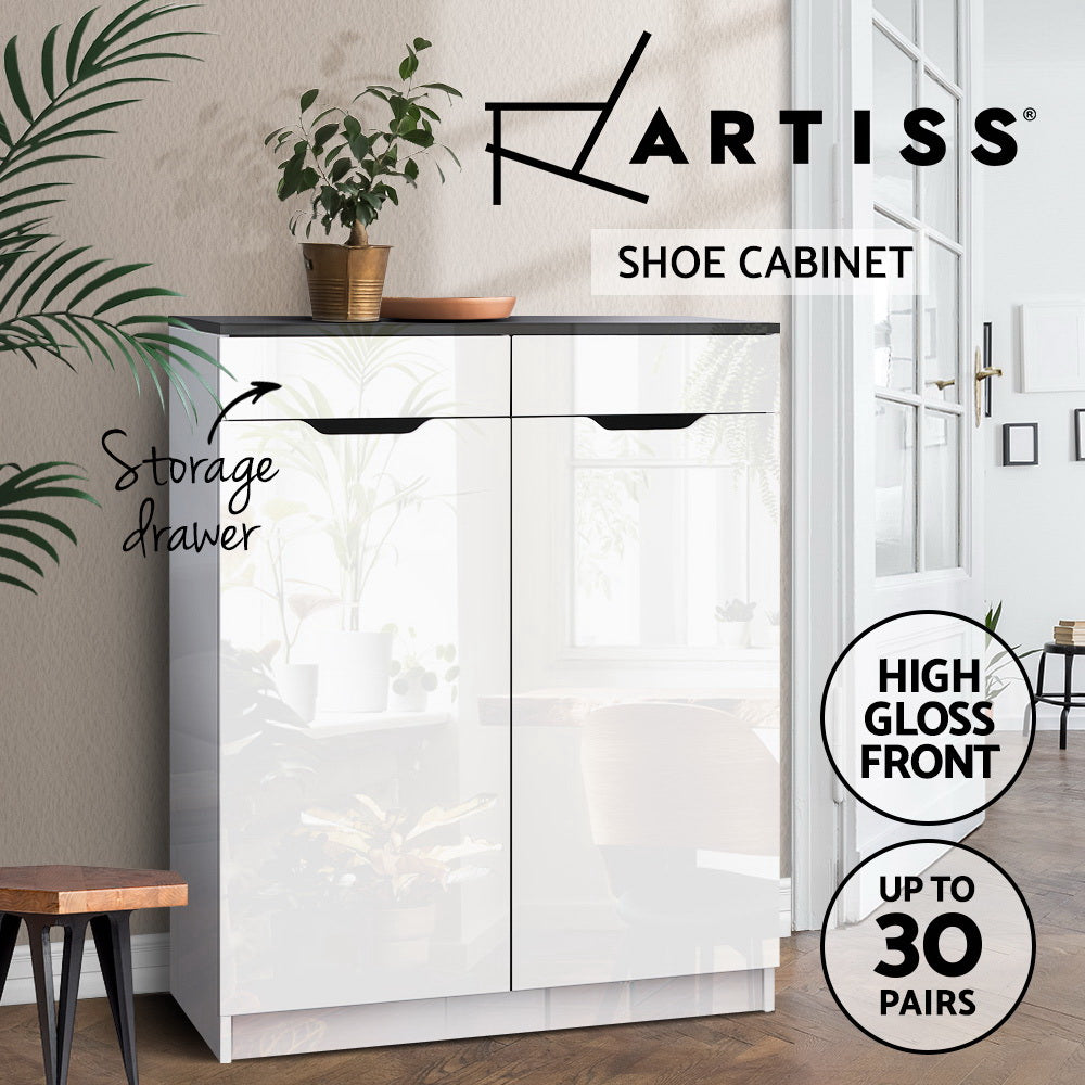 Spacious White Shoe Rack Cabinet - 30 Pairs