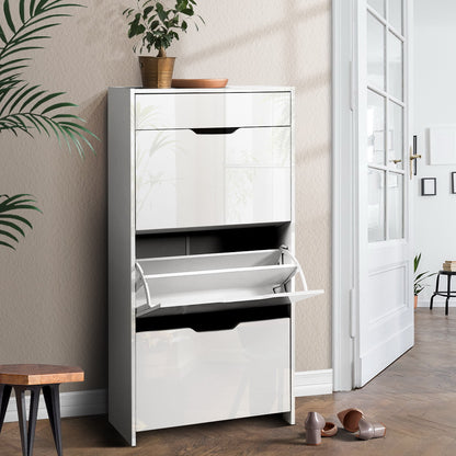 Sleek White Shoe Rack Cabinet - 24 Pairs