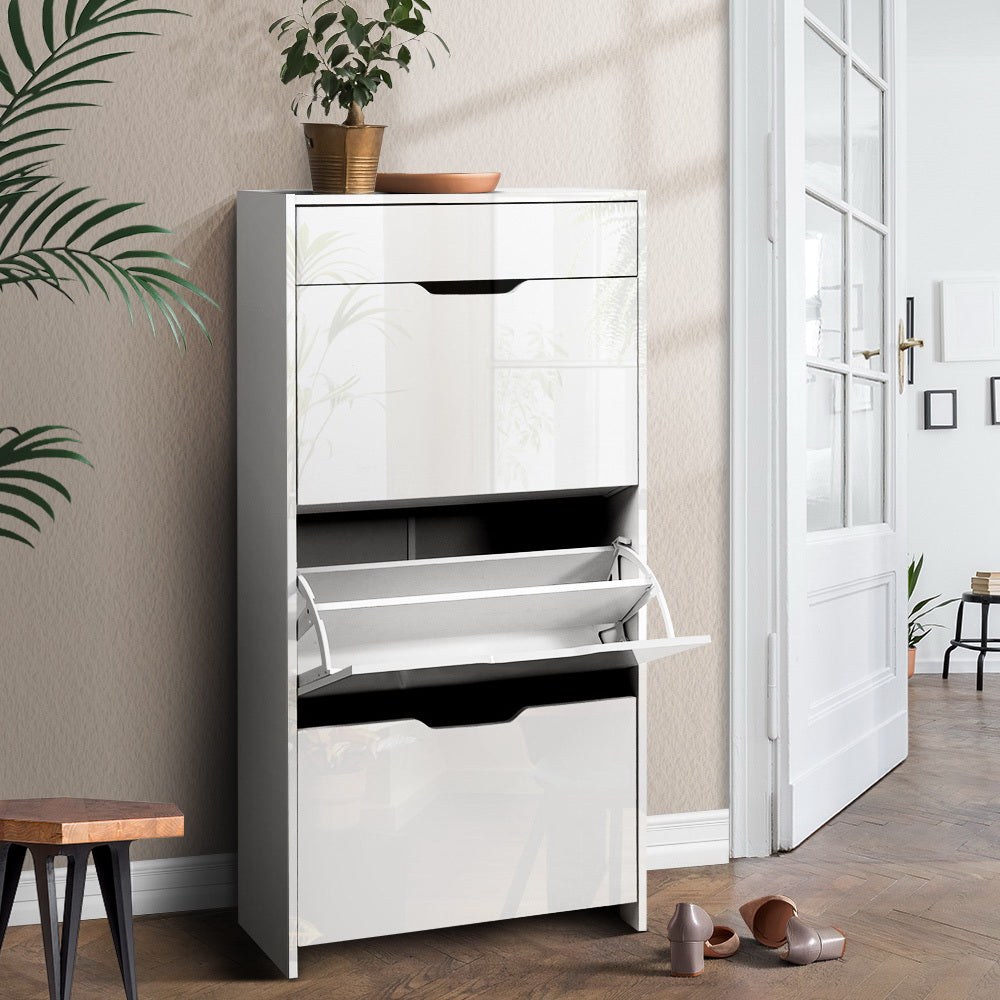 Sleek White Shoe Rack Cabinet - 24 Pairs