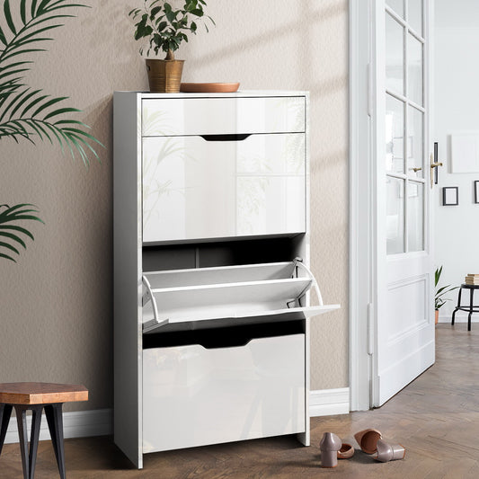 Sleek White Shoe Rack Cabinet - 24 Pairs