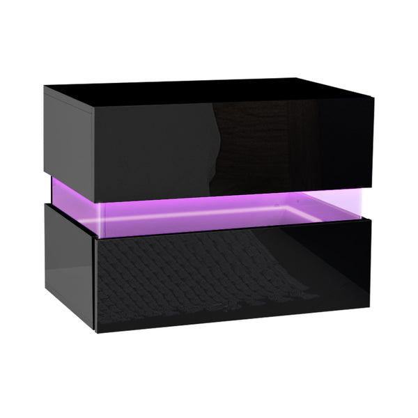  Bedside Table Led 2 Drawers - Lumi Black