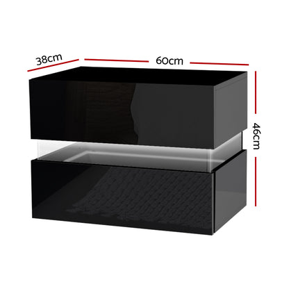Bedside Table Led 2 Drawers - Lumi Black