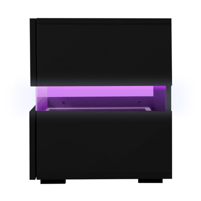 Bedside Table Led 2 Drawers - Lumi Black